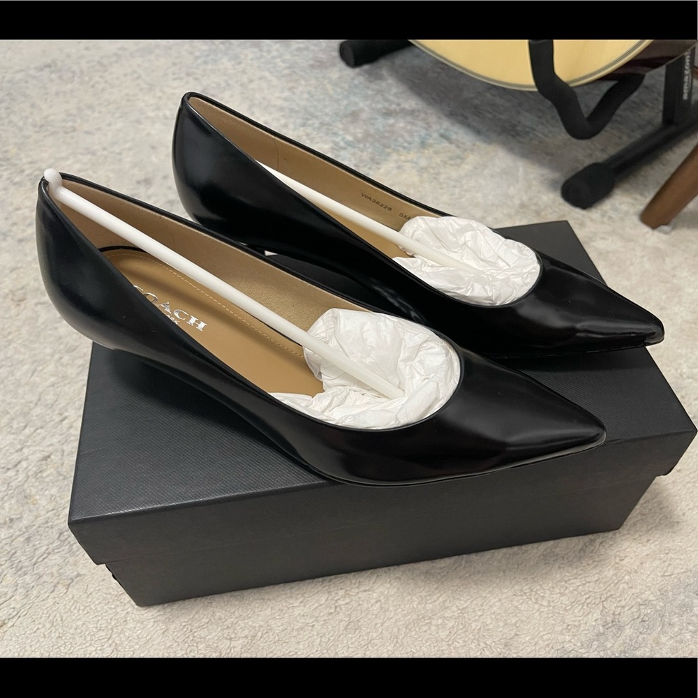 NIB Women's Size 5 Coach G1993 Unipump Jet Mirror 1.5" Leather Heels In Black